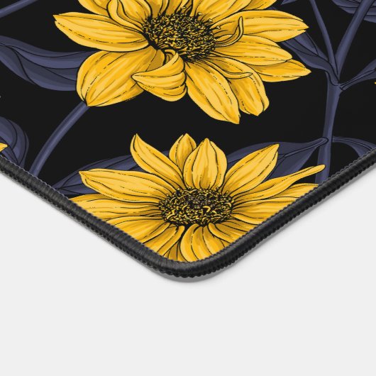 Zonnewortel, wilde zonnebloem in geel en blauw bureaumat (Hoek)