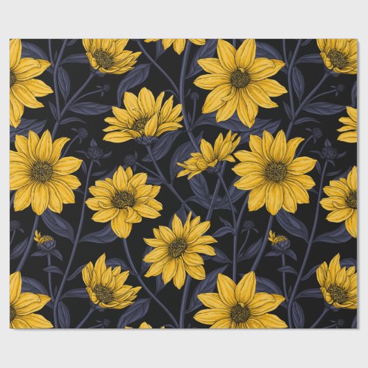 Zonnewortel, wilde zonnebloem in geel en blauw cadeaupapier (Vlak)