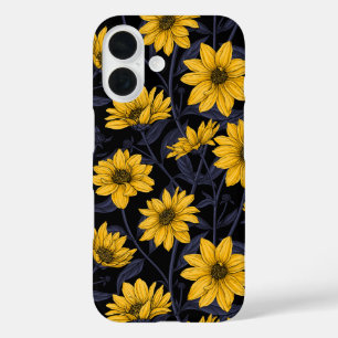 Zonnewortel, wilde zonnebloem in geel en blauw iPhone 16 hoesje