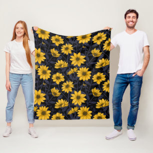 Zonnewortel, wilde zonnebloem in geel en blauw fleece deken