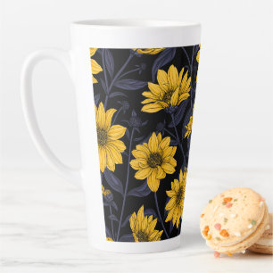 Zonnewortel, wilde zonnebloem in geel en blauw latte mok