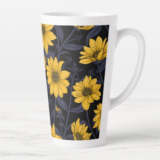 Zonnewortel, wilde zonnebloem in geel en blauw latte mok (Rechts)