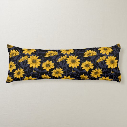 Zonnewortel, wilde zonnebloem in geel en blauw lichaamskussen (Voorkant)