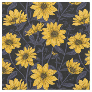 Zonnewortel, wilde zonnebloem in geel en blauw stof