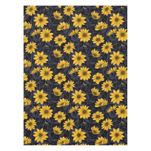 Zonnewortel, wilde zonnebloem in geel en blauw tafelkleed (Voorkant)