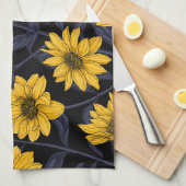 Zonnewortel, wilde zonnebloem in geel en blauw theedoek (Quarter Fold)