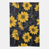 Zonnewortel, wilde zonnebloem in geel en blauw theedoek (Verticaal)