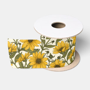 Zonnewortel, wilde zonnebloem op off white lint