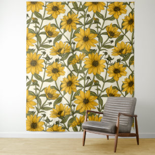 Zonnewortel, wilde zonnebloem op off white wandkleed
