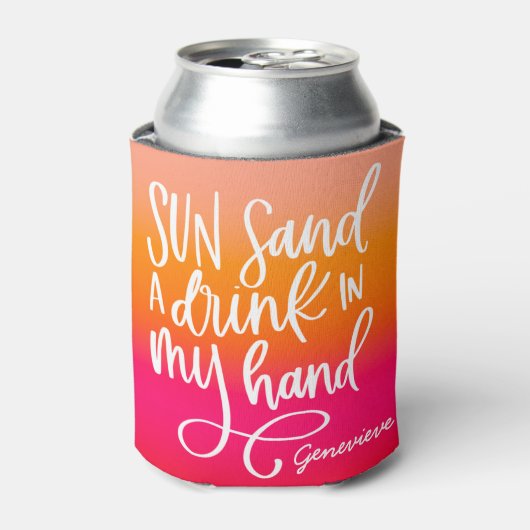 Zonnezand Drink in Hand Perzik Gradient Blikjeskoeler (Blikje Voorkant)