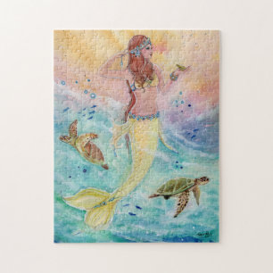 Zonnezezeemeermin van zee met puzzel van zeeen
