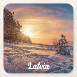 Zonnezone sneeuwkust zee vierkante kartonnen onderzetter