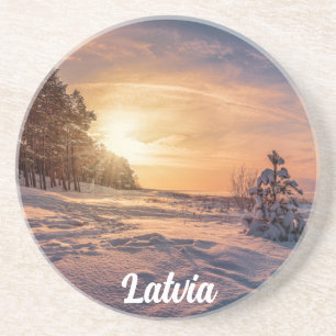 Zonnezone sneeuwkust zee zandsteen onderzetter