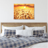 Zonnezonsondergang in tarwegebied canvas afdruk (Insitu (Slaapkamer))