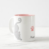 Zonnezouting naar beneden grijze katteyoga tweekleurige koffiemok (Voorkant links)