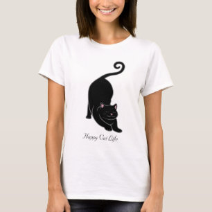 Zonnezouting naar beneden zwarte katteyoga t-shirt