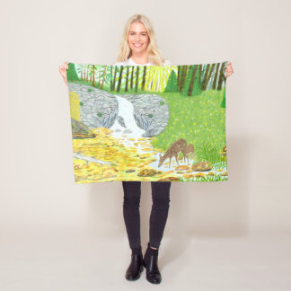 Zonnig bos met herten vachtdeken fleece deken