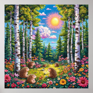 🌲 Zonnig Boslandschap Voor Gezellige Natuur Ruimt Poster