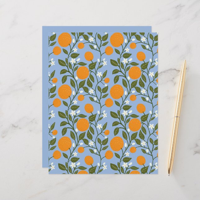 Zonnig Citrus Grove Pattern Platte Papier Blad (Voorkant / Achterkant in situ)