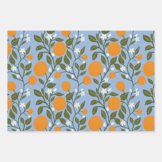 Zonnig Citrus Sinaasappels Grove Pattern Inpakpapier Vel (Voorkant 3)
