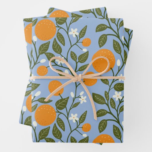 Zonnig Citrus Sinaasappels Grove Pattern Inpakpapier Vel (In situ)
