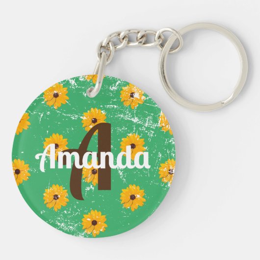 Zonnig geel bloemslijtsel look acryl Sleutelhanger (Achterkant)