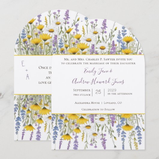 Zonnig Geel Elegantie Lavendel Liefde Wildflower Kaart (Voorkant / Achterkant)