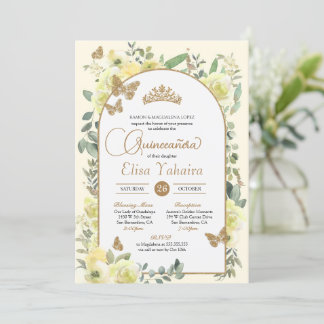 Zonnig geel gouden vlinder Waterverf quinceañera Kaart