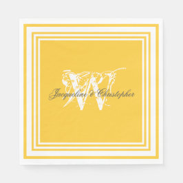 Zonnig Geel Monogram Elegant Trouwtaart Papier Servet