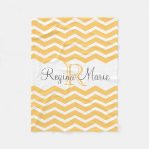 Zonnig Geel/Wit Monogram Naam Keepsake Chevron Fleece Deken