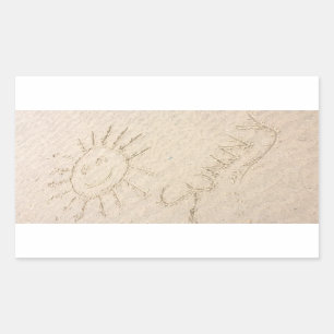 Zonnig gezicht op zand gelukkig strand rechthoekige sticker