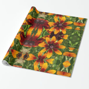 Zonnig gouden bloemen glanzend inpakpapier