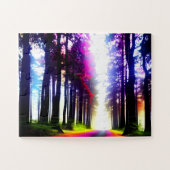 Zonnig in Rainbow Silhouette Forest voor kinderen Legpuzzel (Horizontaal)