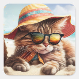 Zonnig Kat Vierkante Sticker