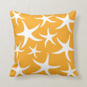 Zonnig Oranje en wit Starfish Patroon. Kussen