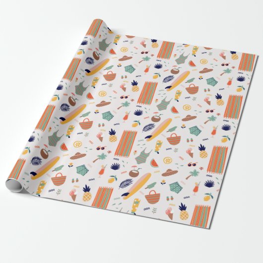 Zonnig strand leuk patroon cadeaupapier (Uitgerold)