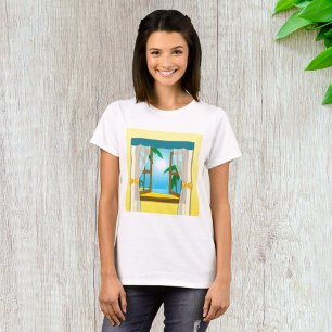 Zonnig Strandzicht Door Open Raam T-shirt
