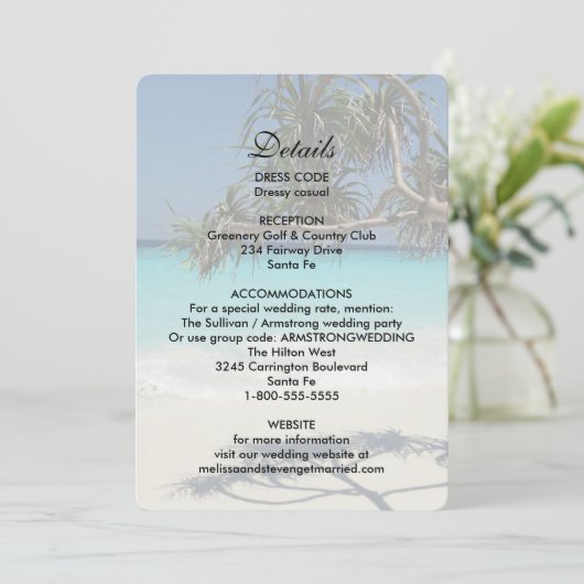 Zonnig tropisch strand Ocean Paradise bruiloft det Kaart (Staand voorkant)