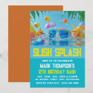 Zonnig zwembad, verjaardagsfeestje kaart