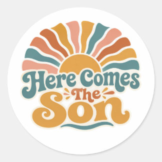 Zonnige Baby Shower Hier Komt De Zoon Ronde Sticker