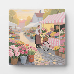 Zonnige bloemenstraat scène fotoplaat