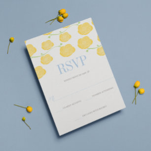 Zonnige Elegantie Gele Rozen & Hemelsblauwe Bruilo Kaart