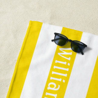 Zonnige Geel Witte | Cabana Strepen Persoonlijk Strandlaken
