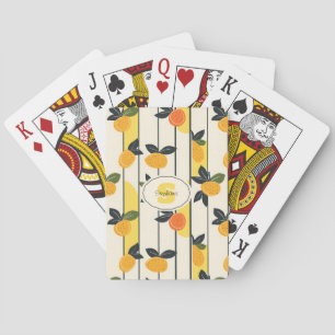 Zonnige Gele Citrus Vrucht Print met Groene Blader Pokerkaarten