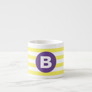 Zonnige Gele Gestreepte Paarse Monogram Espresso Kop