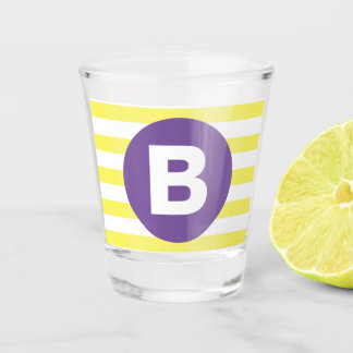 Zonnige Gele Gestreepte Paarse Monogram Shot Glas