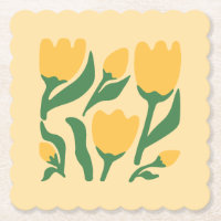 Zonnige Gele Tulp Papier Onderzetter