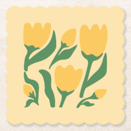 Zonnige Gele Tulp Papier Onderzetter
