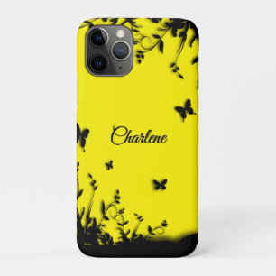 Zonnige gele vlindertuin gepersonaliseerd iPhone 11 pro hoesje