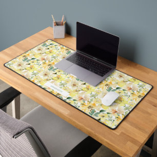 Zonnige Gele Waterverf Bloemen Spiraal Bureaumat